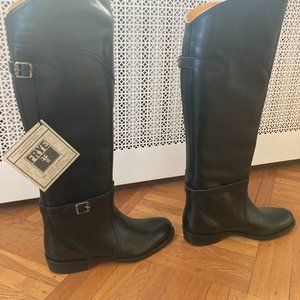Frye Dorado Polished Genuine Leather Black Knee High Riding Boots
